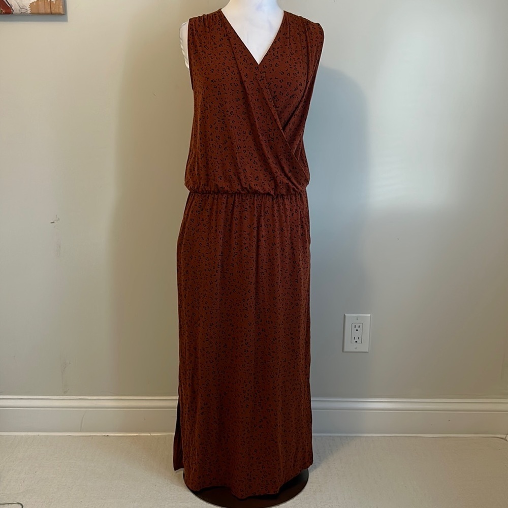 Garnet Hill Rust Leopard Print Surplice Maxi/Midi… - image 1